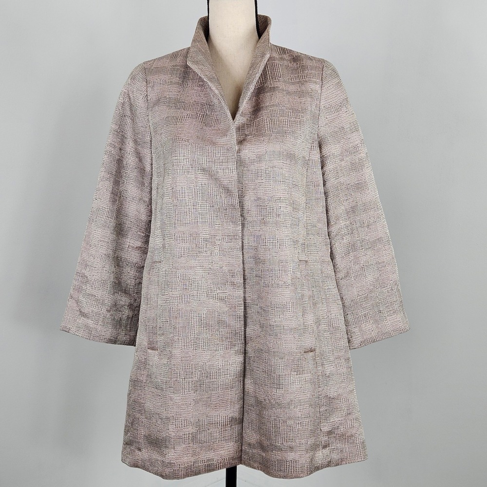 Eileen Fisher Petite Jacket Women PS Grey Silk Blend Textured Open Front